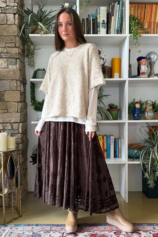 Opulance Damask Midi Skirt Rich Chocolate